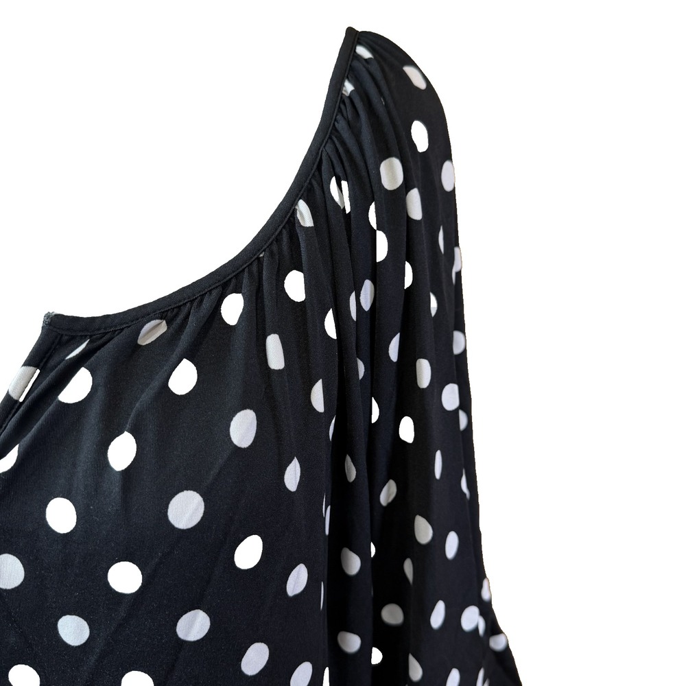 Betsey Johnson Black and White Polka Dot Blouse with Ruffle Sleeve Size XL - Picture 2 of 11